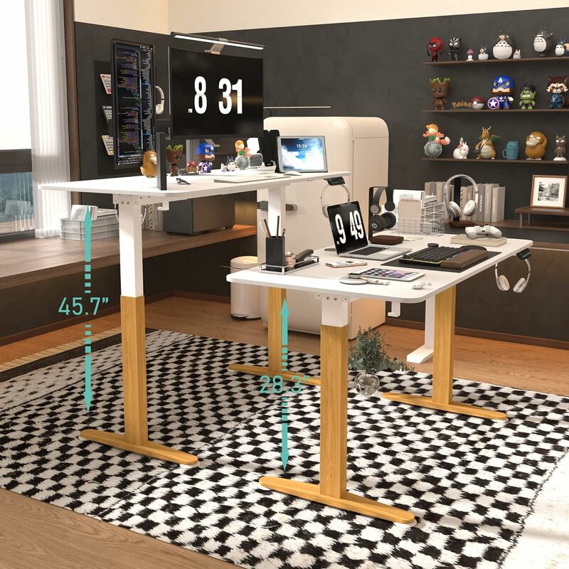 Monomi meja berdiri elektrik, meja berdiri elektrik dengan tinggi 55x28 inci dapat disesuaikan, ergonomis rumah kantor duduk berdiri dengan memori Preset
