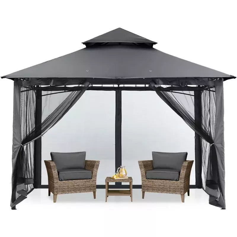MASTERCANOPY Outdoor Garden Gazebo for Patios with Stable Steel Frame and Netting Walls (8x8,Dark Gray)