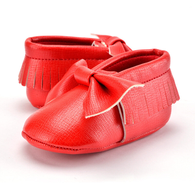 Zapatos con lazo y borlas para bebé, zapatillas de moda para primeros pasos, hechos a mano, de alta calidad, de 0 a 2 años