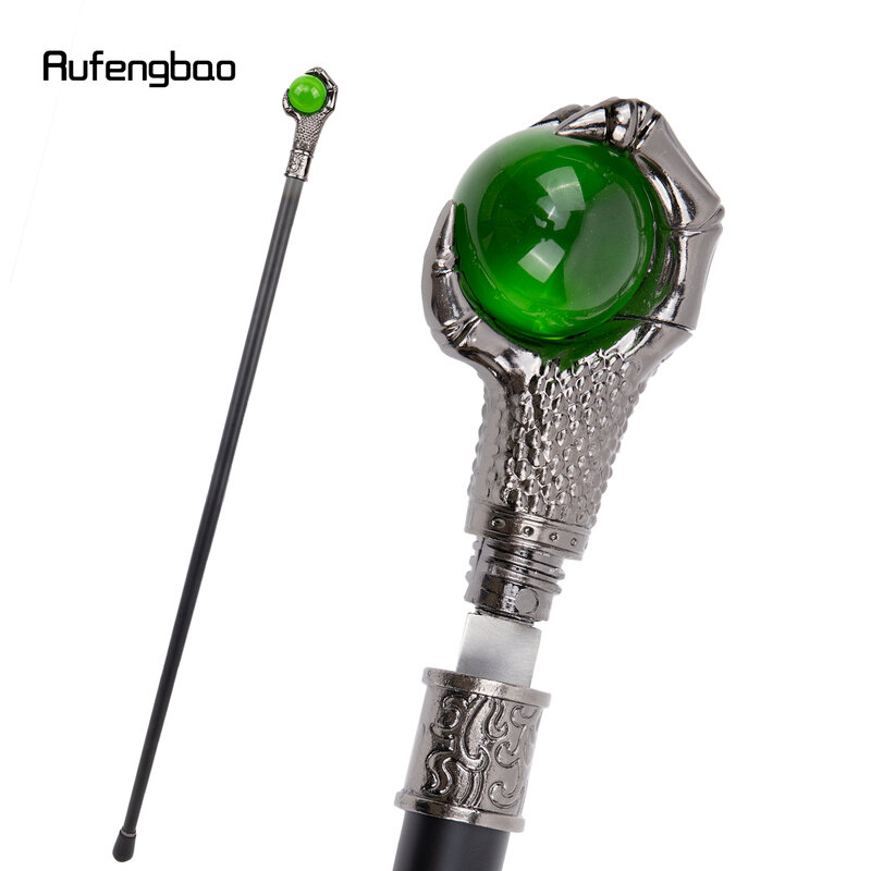 Garra de dragón con agarre de bola de cristal verde, bastón plateado de una sola articulación con placa oculta, bastón de autodefensa, Crosier de Cosplay de 93cm