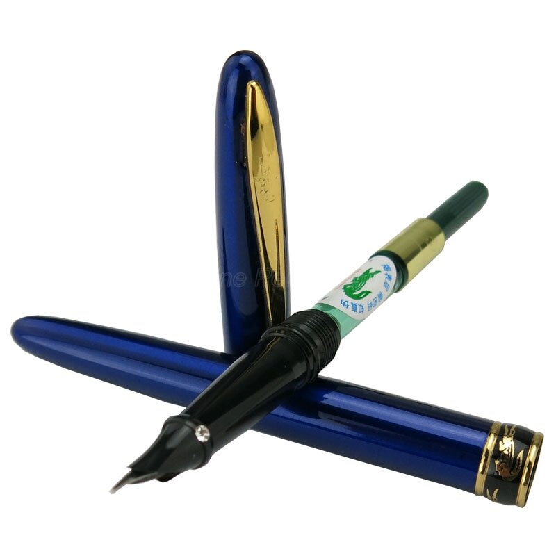 Crocodile 215 Classic Blue Metal Thin Hooded Fine Nib Fountain Pen Gold Trim Office School Writing Gift Pen Accessory