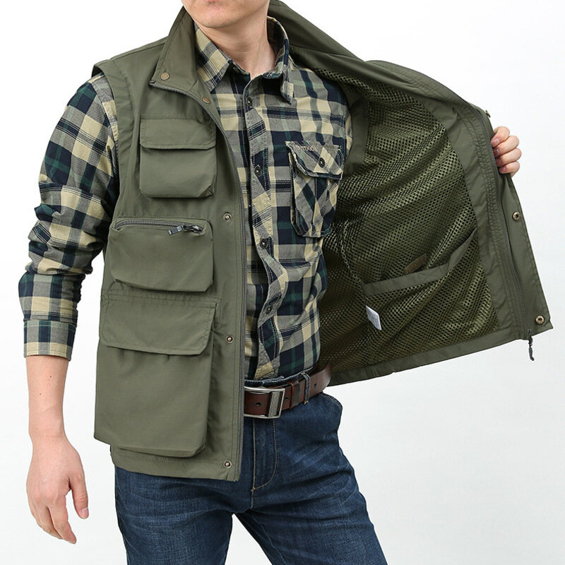 남성 사냥 전술 민소매 재킷, 여름 메쉬 조끼, 남성 의류, 무료 배송, 자수 작업 남자 낚시