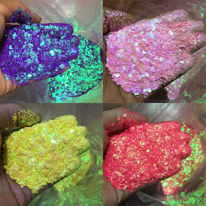 10g Holographic Mixed Hexagon Chunky Irediscent Nail Art Glitter Flakes Laser Sparkly Sequins Resin Slices Nail Art Decoration