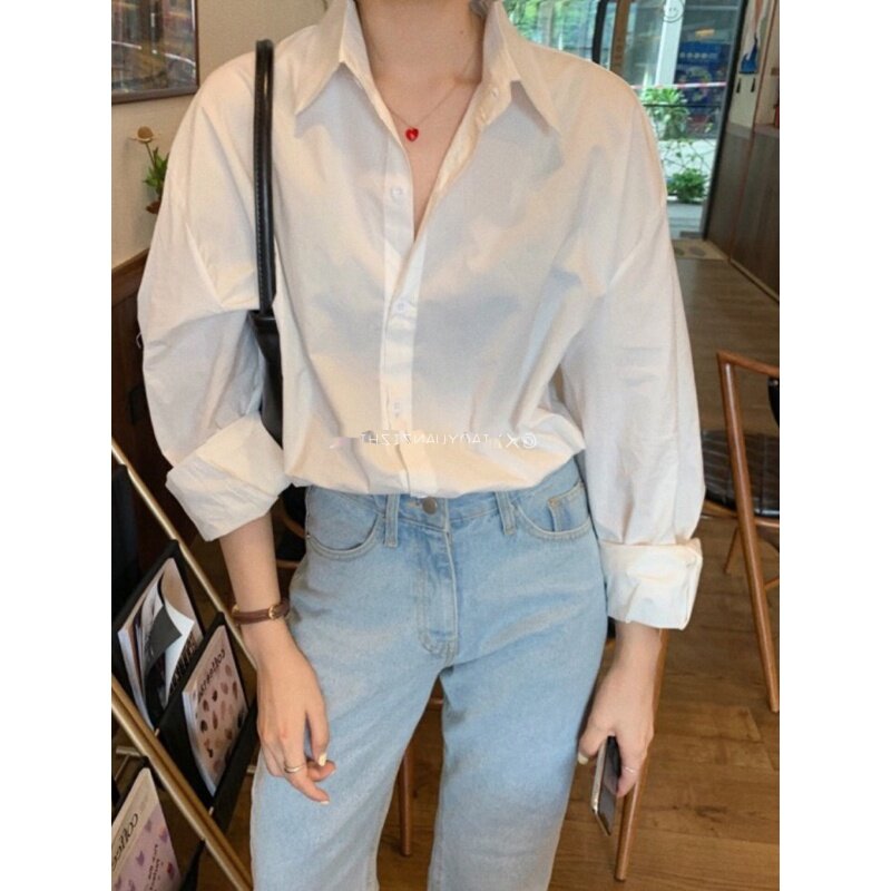 Sneaky design White shirt Female New Sense Niche Chic Casual Loose Korean Style Top