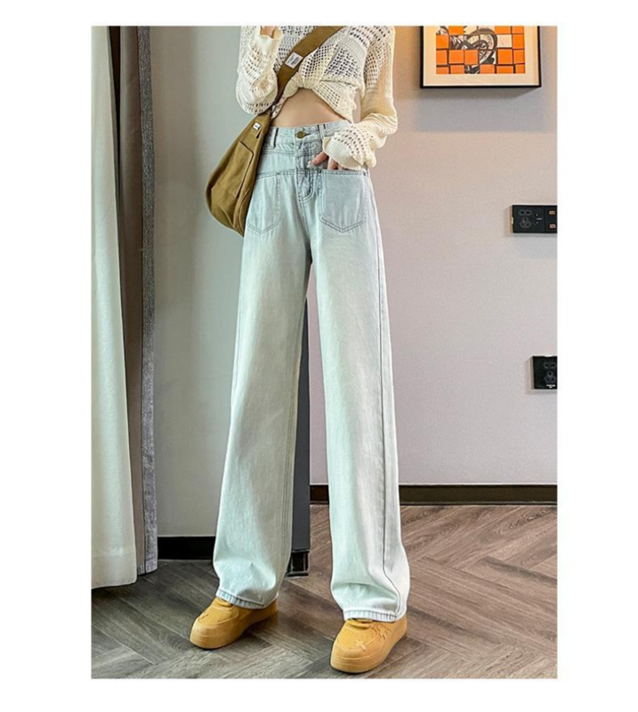 Женские прямые джинсы в Корейском стиле, свободные Узкие Широкие брюки с высокой талией в стиле ретро, весна-лето 2023