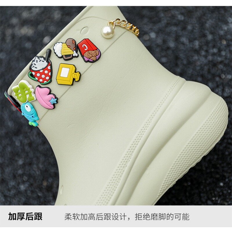 Botas de lluvia coreanas para mujer, zapatos de goma EVA de suela gruesa, botas antideslizantes para verano