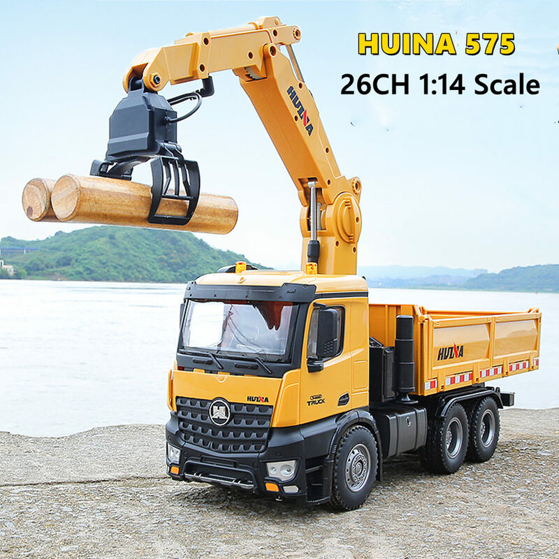 Huina 575 1/14 rc carro 26ch trator de controle remoto liga madeira grapplo caminhão basculante engenharia veículo máquina brinquedos para meninos presente