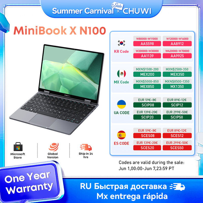 CHUWI MiniBook X 2-в-1 планшет, ноутбук, 12 Гб LPDDR5 512G SSD Intel N100 10,51 дюймов, сенсорный экран, клавиатура с подсветкой, Windows 11 WiFi 6