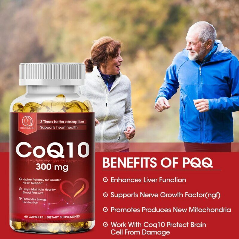 Bbeeaauu 300มก. โคเอนไซม์ COQ10อินทรีย์ดูดซึมสูงพิเศษ Q10หลอดเลือดและหัวใจสุขภาพความดันโลหิตสมดุลสำหรับคนชรา