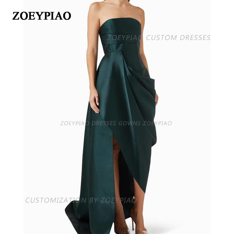 Vestido de noite feminino de cetim verde, sem alças, linha A, sem mangas, vestidos de baile, festa formal, Dubai, Moderno, 2022