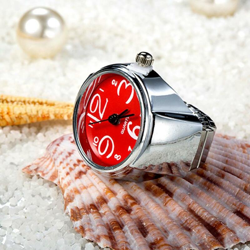 Jam tangan jari Analog Mini dapat diatur tali elastis gerakan kuarsa jam Perhiasan jam tangan jari Wanita Pria jam tangan cincin uniseks