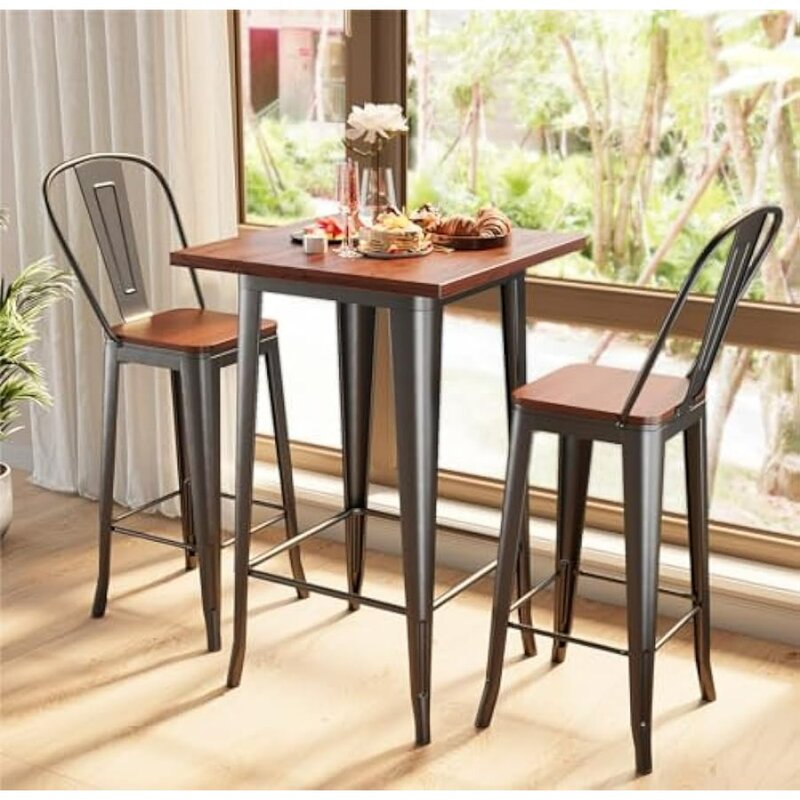 バーテーブルと椅子のセット,2つのダイニングテーブルのセット,フットレストとフットパッド付きのパブテーブルチェア,3個