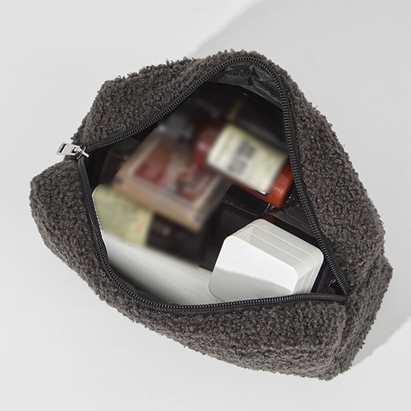 Lambswool 작은 화장품 가방, 귀여운 플러시 메이크업 정리함 파우치, 카와이 필통 가방, 여행용 동전 지갑 보관 핸드백