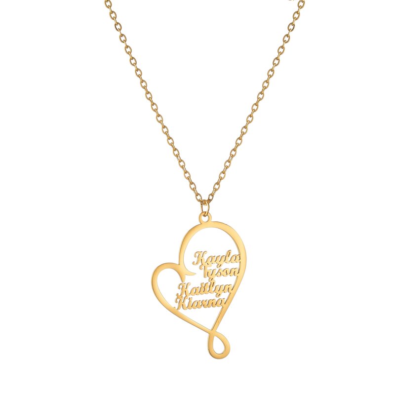 Akizoom ожерелье с именем на заказ золотого цвета с несколькими именами из нержавеющей стали с большим сердцем, подвеска-чокер, ювелирные изделия для женщин, подарок