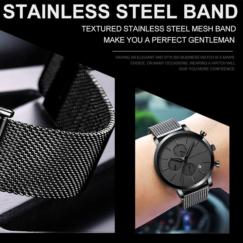 Часы наручные мужские с маленьким циферблатом, брендовые модные многофункциональные деловые водонепроницаемые из нержавеющей стали с сетчатым браслетом