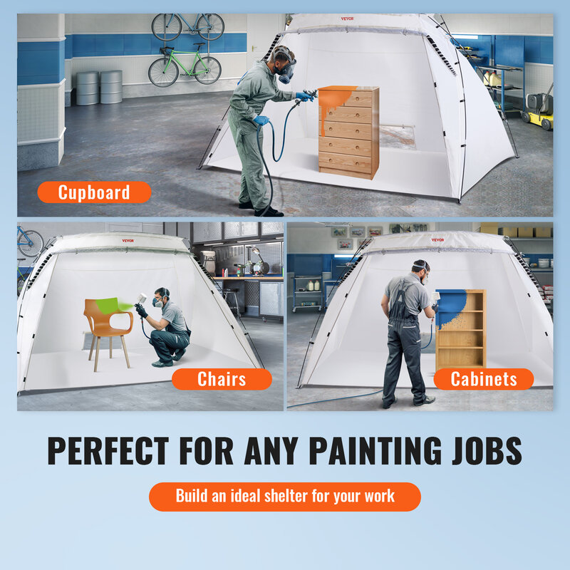 VEVOR Tempat Penampungan Stan Cat Portabel 7.5x5.2x5.2/10x7x6ft Tenda Lukisan Semprot Dapat Dilipat untuk Proyek Kerajinan Mebel Alat Hobi DIY