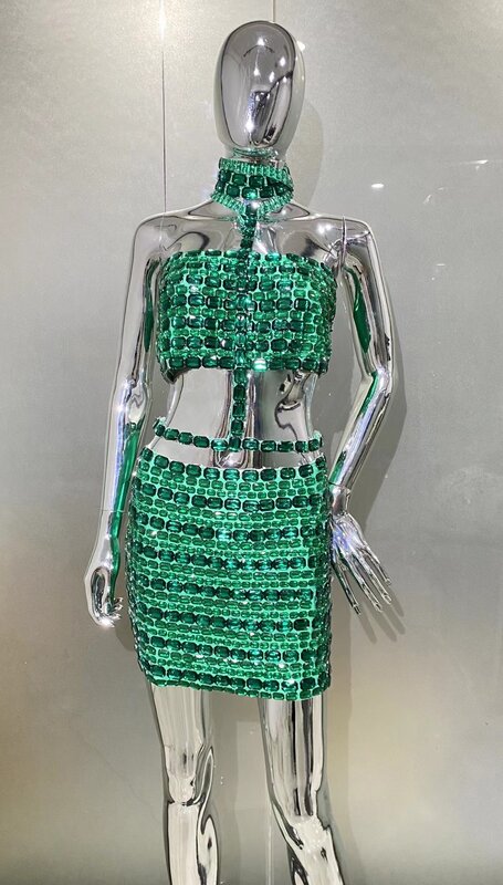 Vestidos De Fiesta Elegantes 2024 abiti per occasioni formali diamanti catena al collo alla moda Top corto senza spalline donna Sexy calda