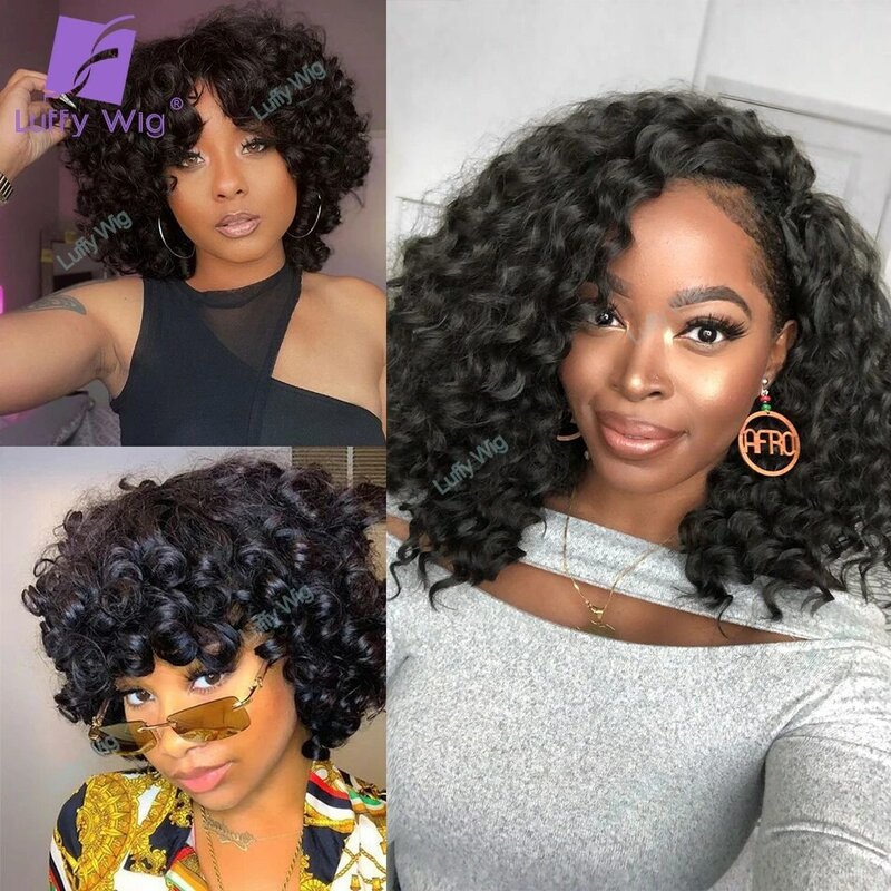 Funmi-Extensions de Cheveux Humains Bouclés pour Femmes Noires, Bundles Double Foster, Bouncy Curl, Real, Brésilien, Remy, Luffy, Nigeria