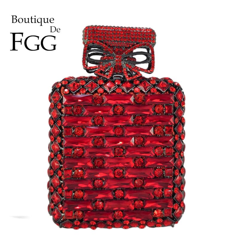 بوتيك دي FGG-زجاجة عطر على شكل زجاجة كريستال للنساء ، حقائب يد مسائية ، حفلات ، زفاف ، محافظ حجر الراين ، حروف جديدة