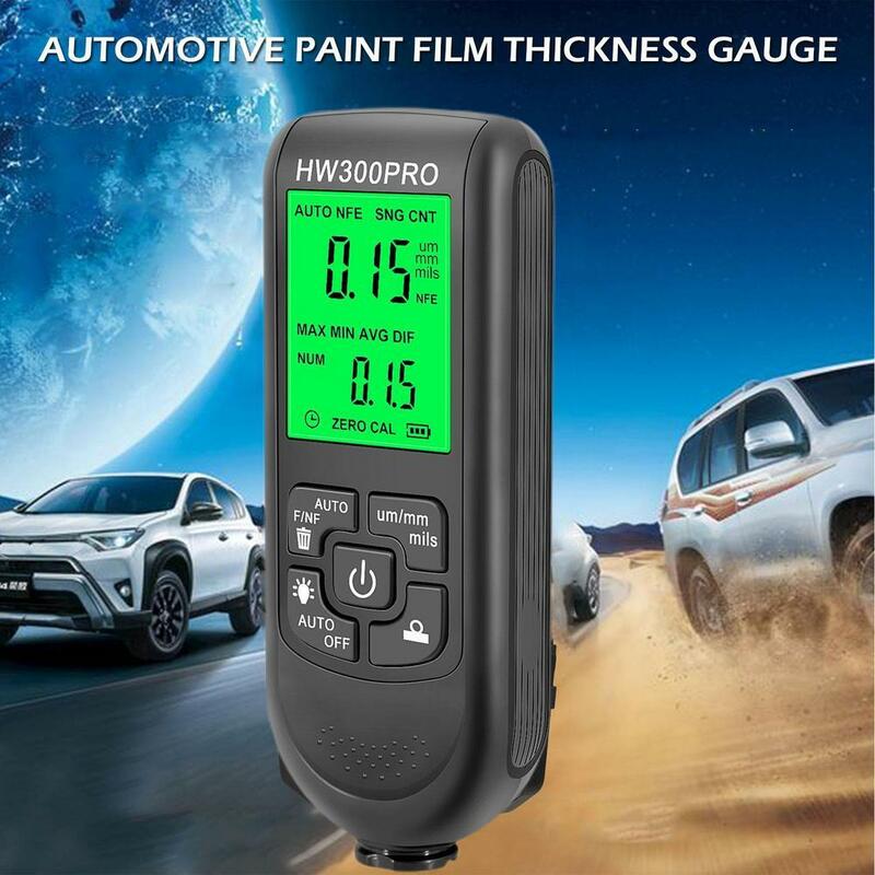 1Pcs HW-300PRO Car Paint Film Automatic Thickness Gauge 0-2000UM Fe & NFe Coating Thickness Tester Manual Automotive Paint Tools