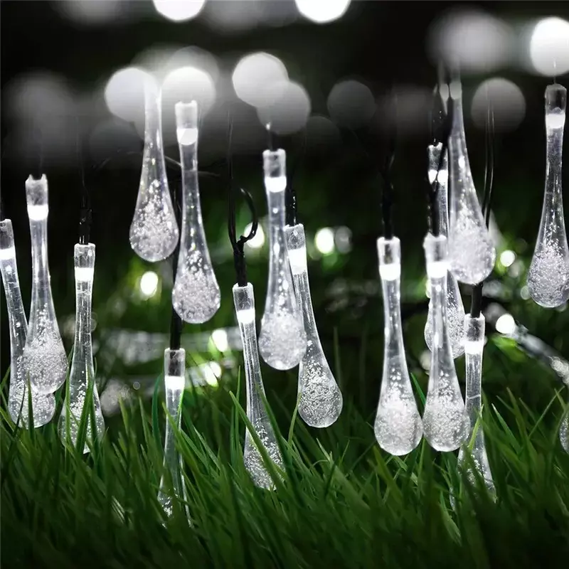 Guirnalda de luces solares de gotas de agua, 6m, 30LED, impermeable, decoración al aire libre, Navidad, boda, fiesta, jardín