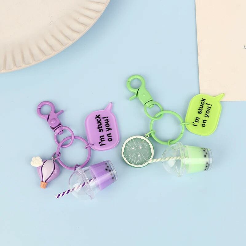 1Pc Creative Cute Keychains Bubble Tea Biscuit Color Key Rings Friendship For Best Friend Women Girl Handbag Gift Jewelry