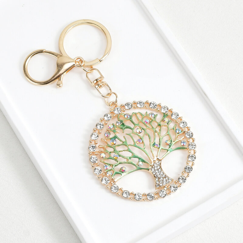 Gantungan kunci pohon berlian imitasi logam Aloi gantungan kunci tempat tas mobil Beruntung aksesori tas wanita/pria perhiasan llaveros
