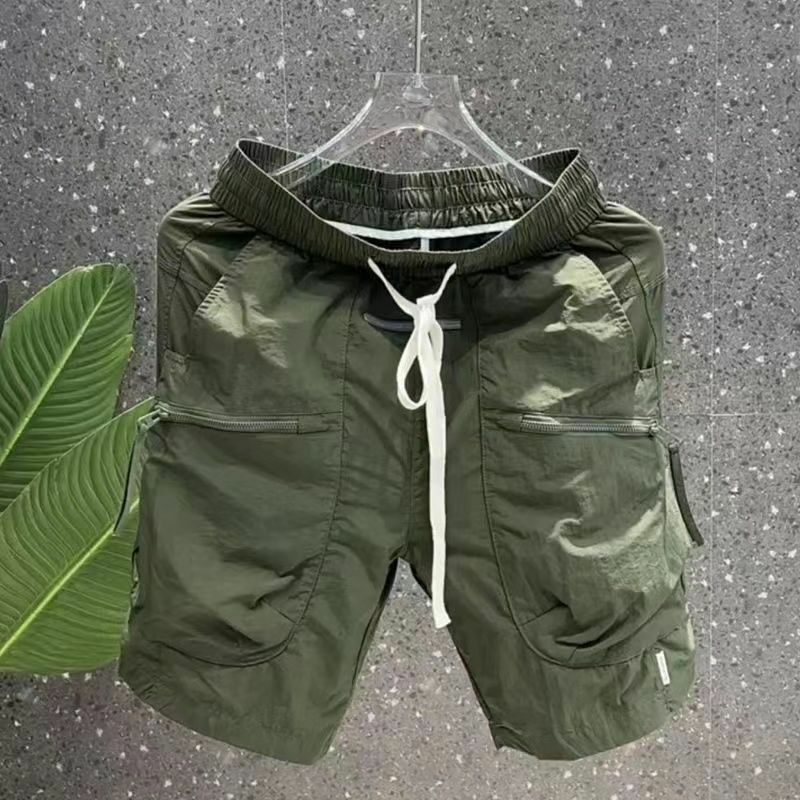 Men Summer Thin Shorts Casual Workwear Pants Pocket Zipper Solid Color Quick Dry Straight Pants Teenagers