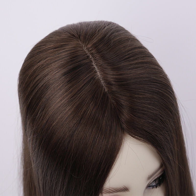 Topper de pelo Remy europeo de la mejor calidad, 15x16cm, meddio marrón, Base de seda recta, peluquín de Mujeres de 12-20 pulgadas, 100%