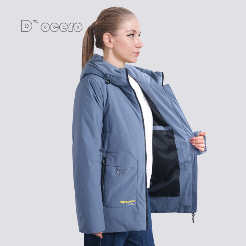D'OCERO 2021 New Spring Autumn Women Jacket Warm Casual antivento Female Coat Plus Size Long Hooded Fashion Parka Clothing