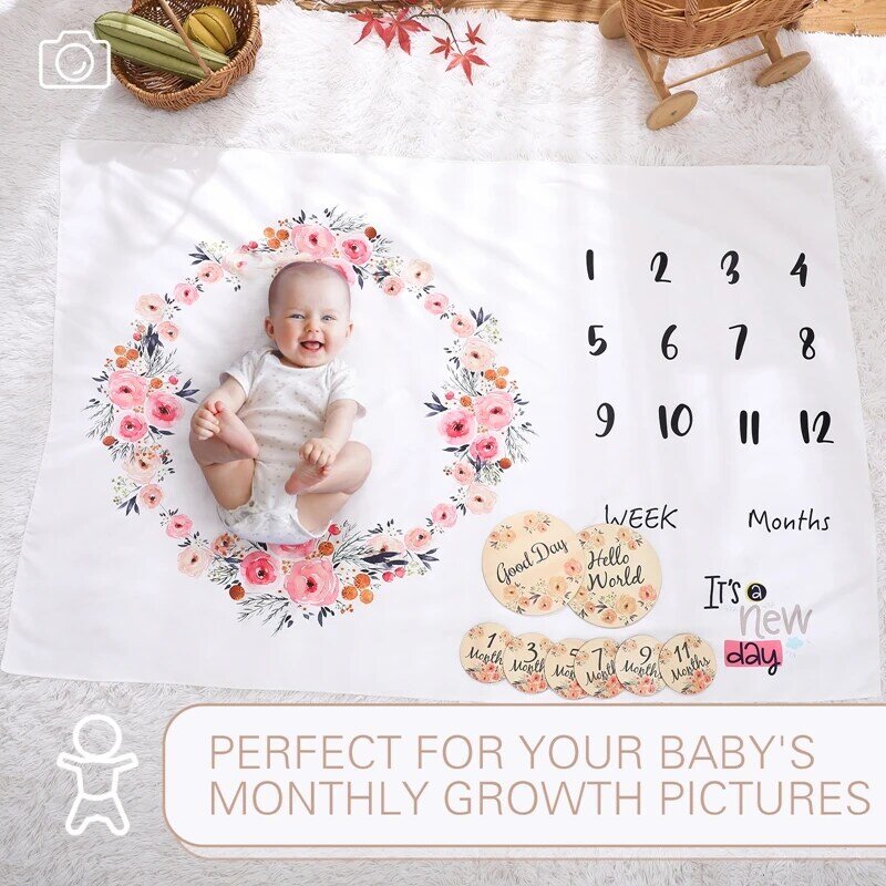 1 Set Baby Baby Milestone Foto Props Achtergrond Deken Hoofdband Pak Achtergrond Doek Kalender Bebe Jongen Meisje Foto Accessoires