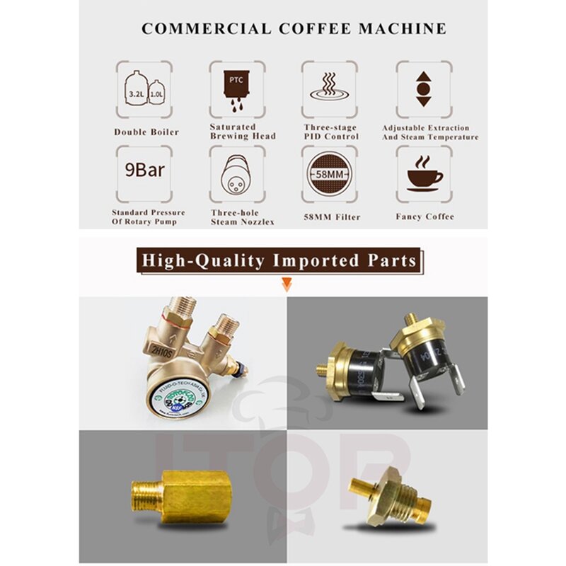 ITOP-cafetera Espresso comercial de acero inoxidable, máquina de café de 9Bar, ancha y pesada, 220V-240V/50-60Hz