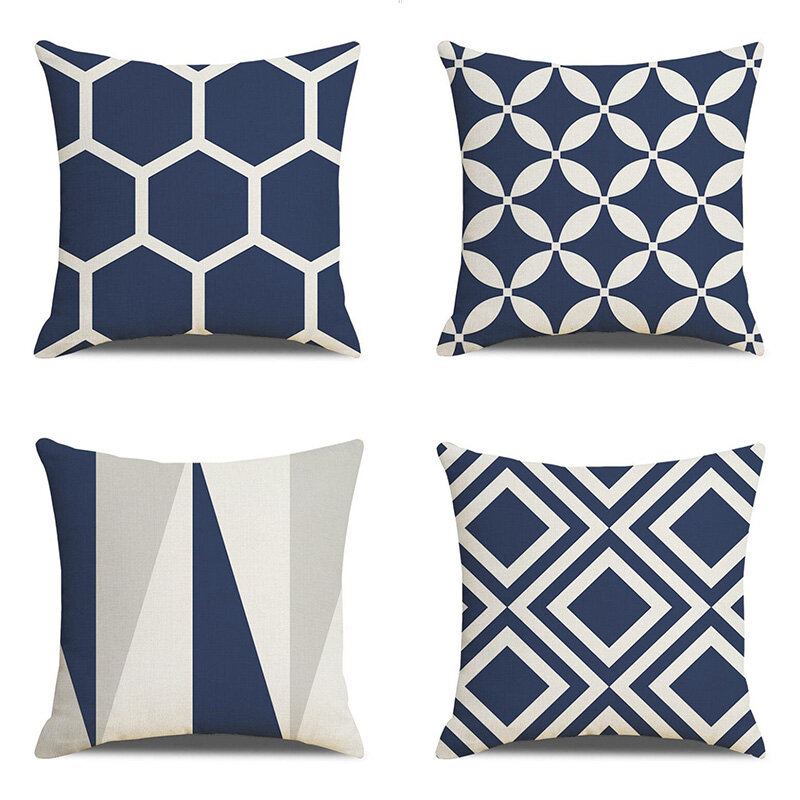 45x45CM Polyester Navy Blue Geometric Pattern  Cushion Cover Home Decor Pillowcas for Sofa Living Room
