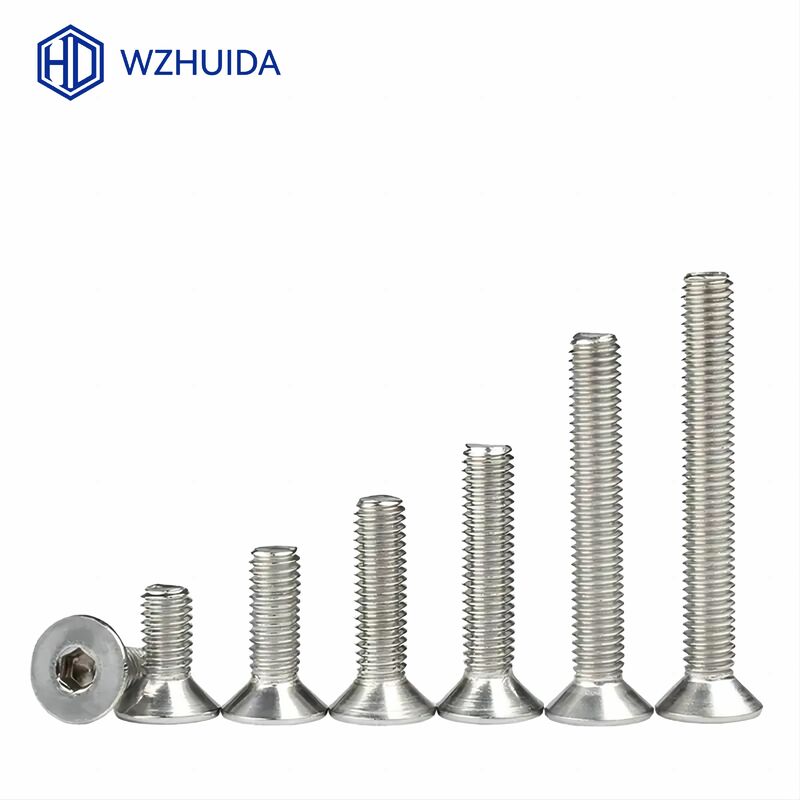 WZHUIDA-Parafuso de cabeça chata escareado soquete hexagonal, M2, M3, M4, M5, M6, M8, M10 Allen Bolts, DIN7991, 304 aço inoxidável