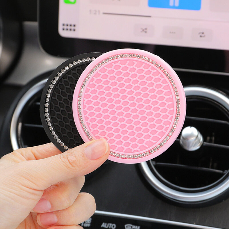 Car Water Cup Pad Holders Non-slip Diamond Rhinestone Rubber Mat for Bottle Holder Coaster Auto Interior Anti-skid Cup Holders