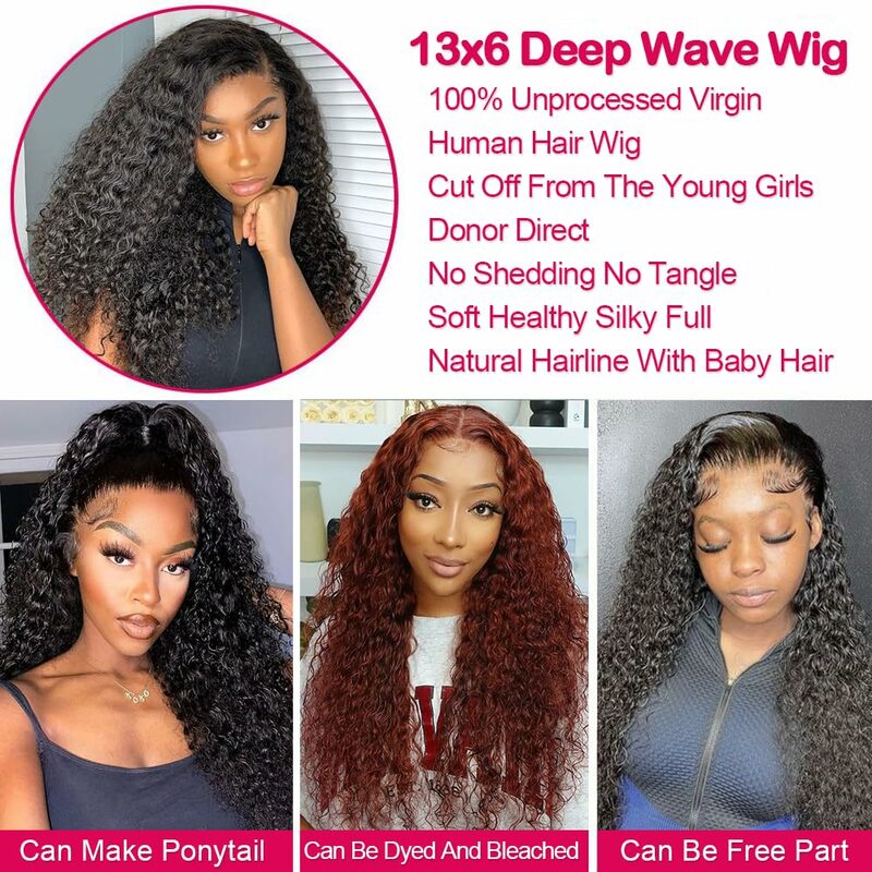 40 inch 13x4 Deep Wave Lace Front Wigs Human Hair 13x6 Lace Frontal Wig Pre Plucked Brazilian Deep Curly Human Hair Glueless Wig