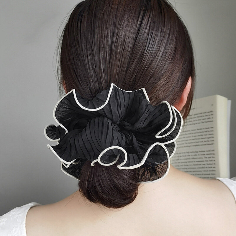 Korean Wrinkle Chiffon Scrunchies for Women Girls Sweet Exaggerated Ponytail Holder Hair Band Hair Accessories
