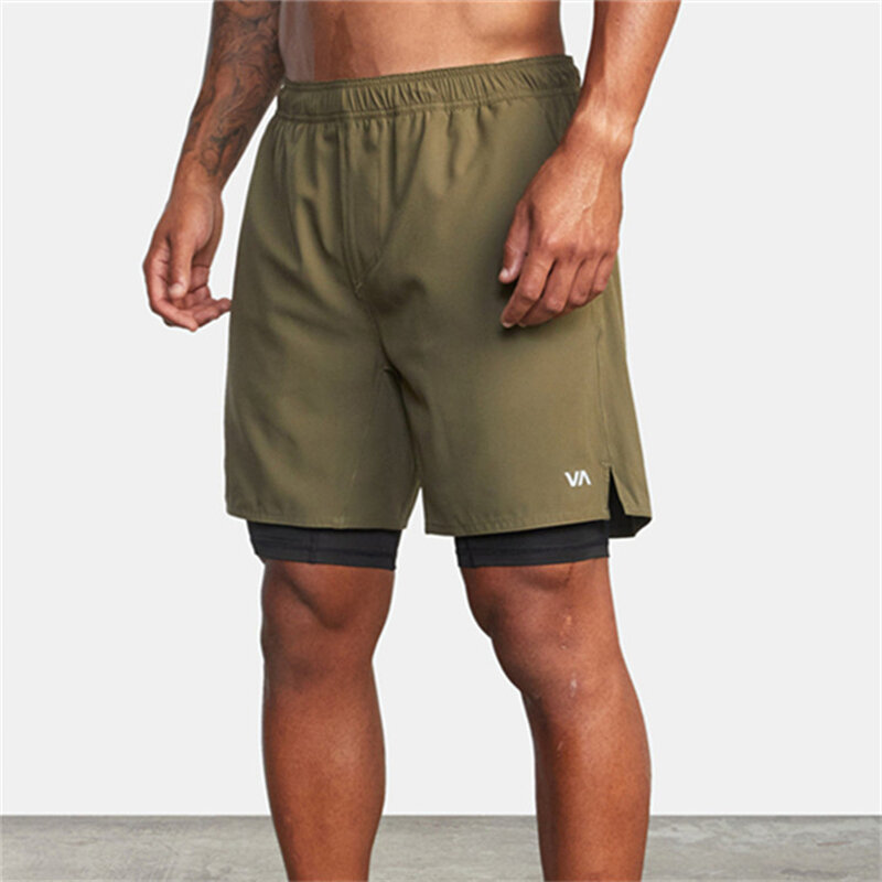 Pantalones cortos atléticos 2 en 1 para hombre, Shorts elásticos transpirables de secado rápido, cintura elástica, informales, talla europea, Verano