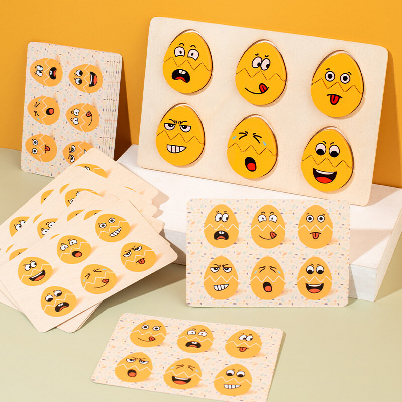 لعبة مونتيسوري خشبية للأطفال ، مطابقة شكل البيض ، تعبير الوجه ، ألعاب حسية تعليمية مبكرة للطفل
