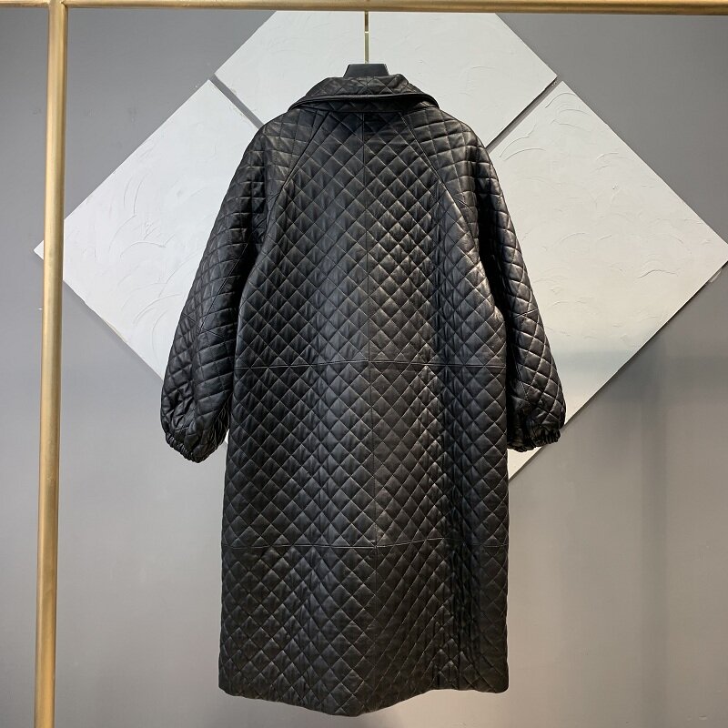 Europe Winter Brand New Designer Women High Quality Genuine Leather Padded Overcoat F197