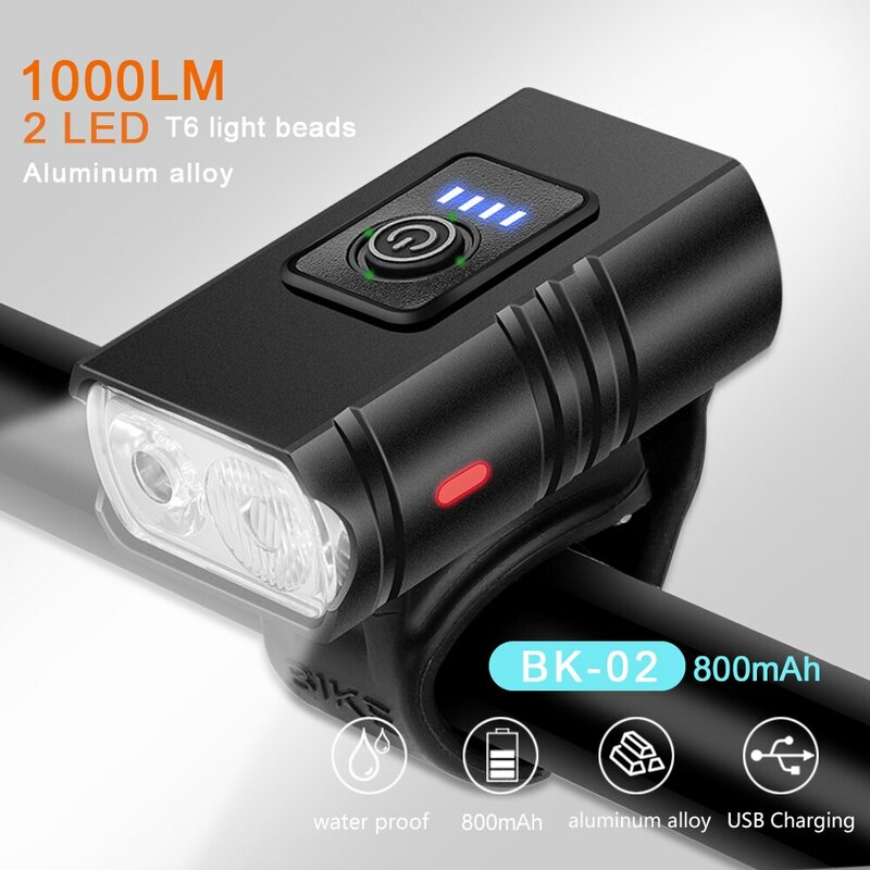 BK02-luz LED para bicicleta T6 recargable por USB, 6 modos, linterna, faro delantero para ciclismo de montaña