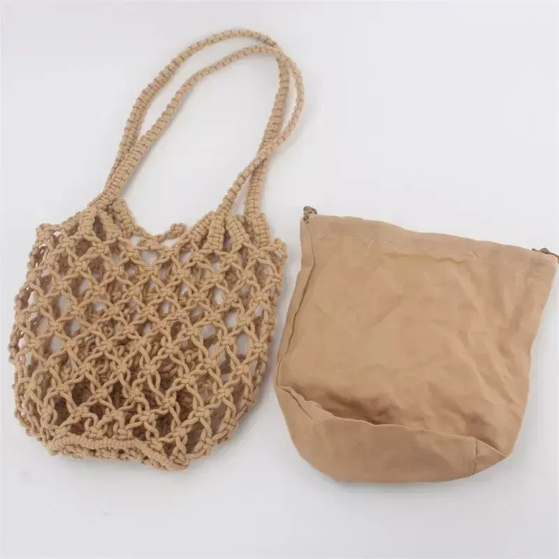 Летняя плетеная сумка на плечо TOUB035, Однотонная легкая Повседневная сумка-мешок
