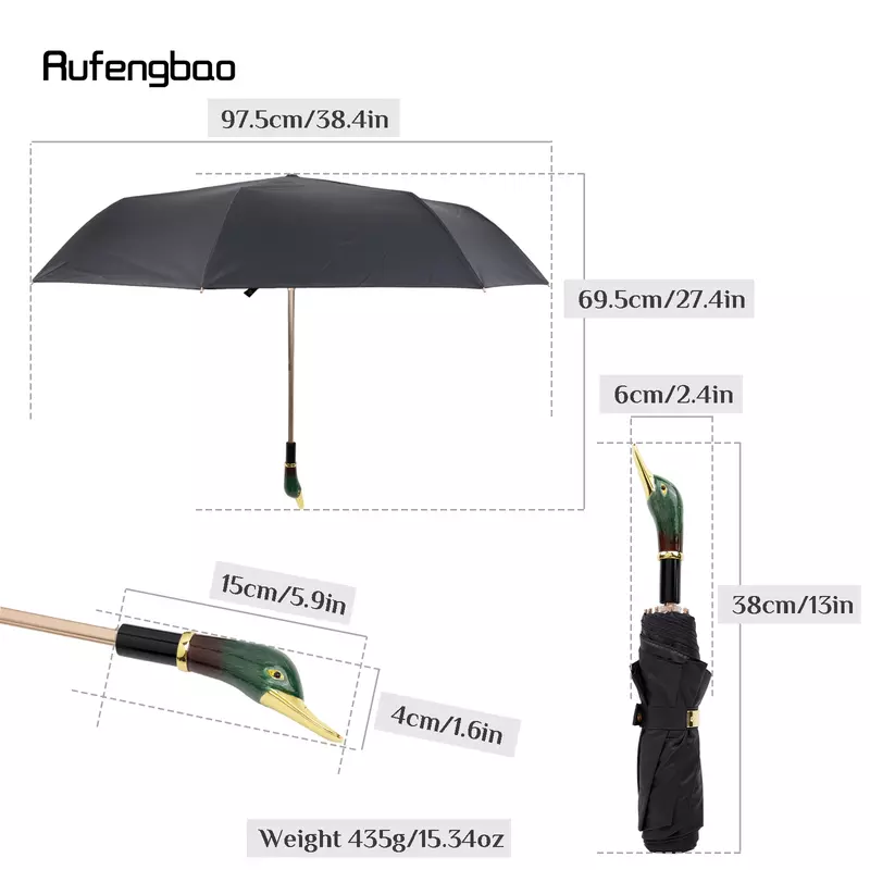 Женский и мужской зонт с ручкой из зеленой утки, автоматический зонтик, ветрозащитный зонтик от солнца и дождливой погоды