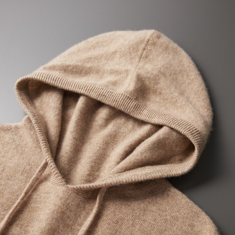 MVLYFLRT-Sudadera con capucha de una pieza para hombre, suéter de punto de lana merina 100%, de manga larga, informal, para Otoño e Invierno