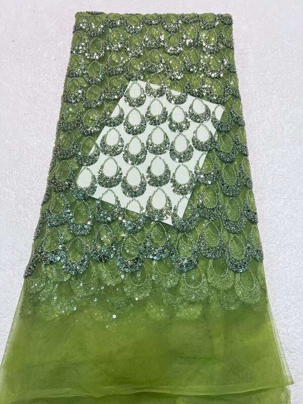 아프리카 스팽글 레이스 원단 하이 퀄리티 자수, 3D 프랑스 꽃 구슬, 나이지리아 그물 레이스, 웨딩 파티 원피스, 2024 최신