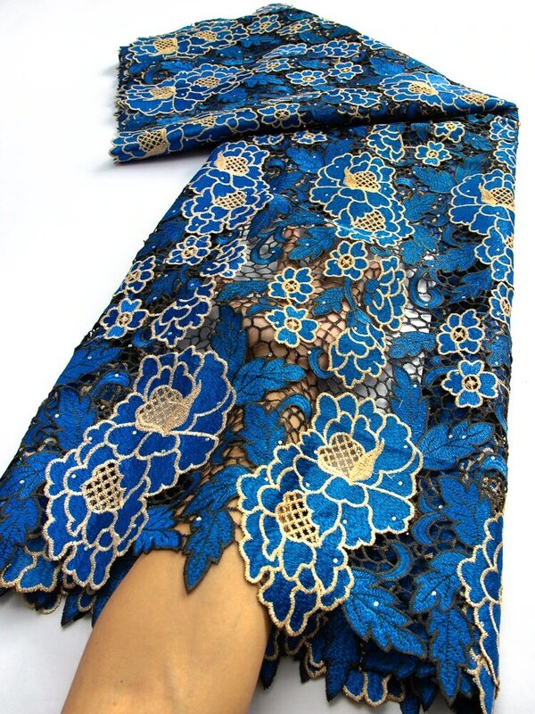 Tela de encaje de guipur africano de alta calidad, tejido Soluble en agua con piedras nigerianas para coser vestidos de mujer, TY3476, 2024
