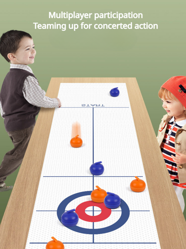 Familien spaß Brettspiele für Kinder & Erwachsene: Tabletop Curling Spiel mit 8 Rollen & Shuffle board Pucks!