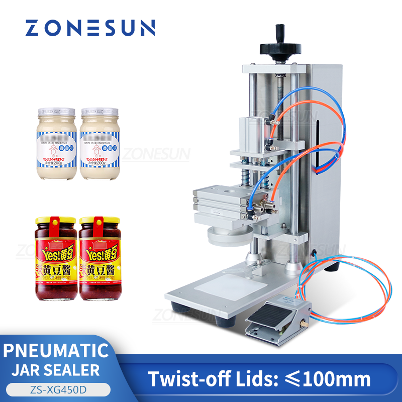 ZONESUN Pneumatic Capping Machine Semi Automatic Bottle Twist Off Equipment Desktop Can Jar Glass Sauce Honey ZS-XG450D