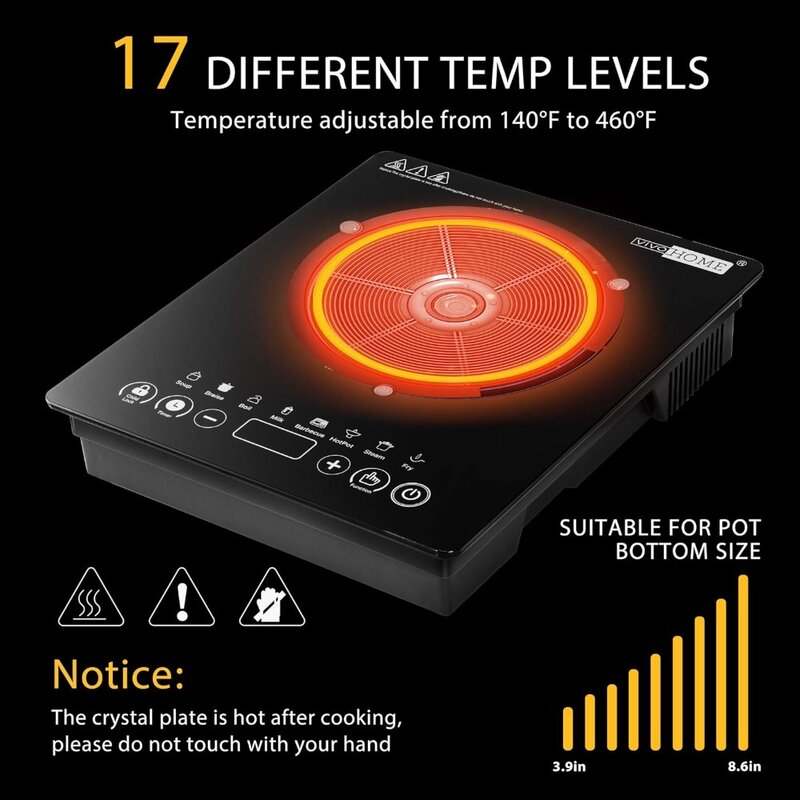 VIVOHOME-8プリセットボタン、180-minカウントダウンタイマー、0-24時間タイミング開始、140-460 ℉ 、調整可能な温度、120v、1800w