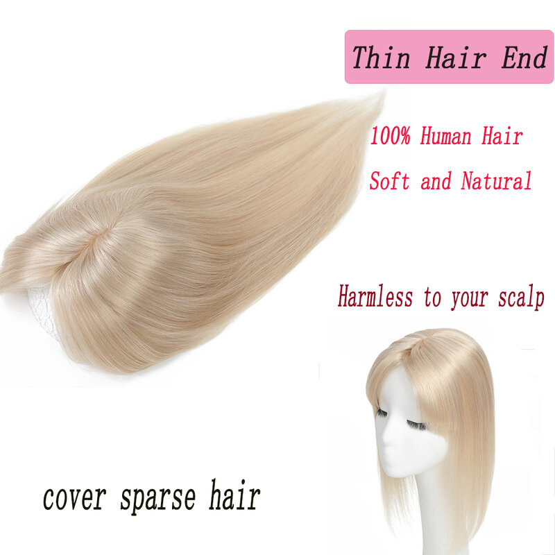 Lovevol 12*13CM Base Size capelli lisci Topper per le donne veri capelli umani con frangia T-Part pizzo posticci per capelli sottili